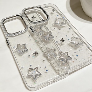 Laser Star Clear Phone Case, Cute 3D Star Anti-Drop Protective Phone Cover, iPhone Accessory For iPhone 17 Pro Max/16/15/14/13 12 7 8 6 mini