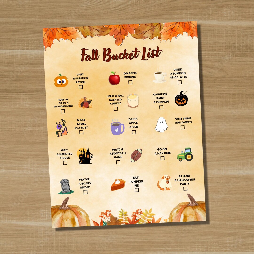 Fall Bucket List Printable, Autumn Activities Checklist, Seasonal to Do ...