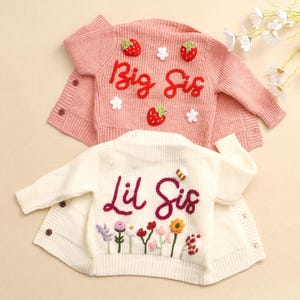 Personalised Knitted Cardigan Girl, Big Sister Jumper, Embroidered Knit Toddler Gift, Baby Shower Gifts