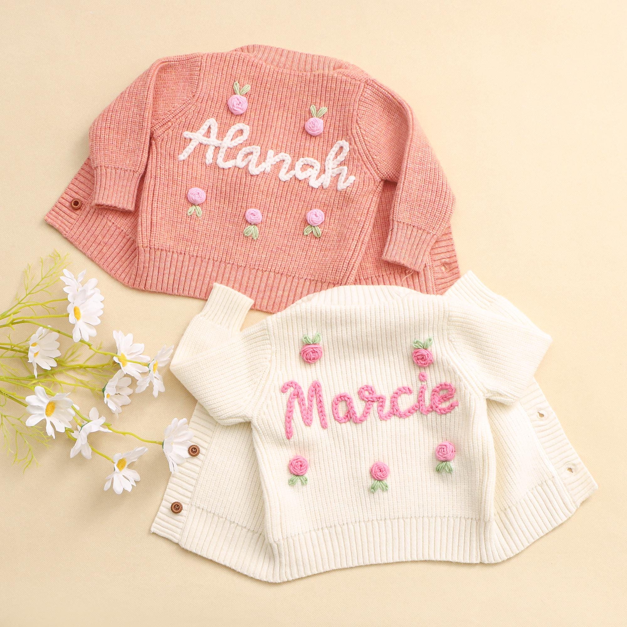 Personalised Baby Knit Cardigan, Hand Embroidered Name Girls Cardigan, Newborn Crochet Cardigan with Name, Baby ShowerGifts, New Baby Gifts