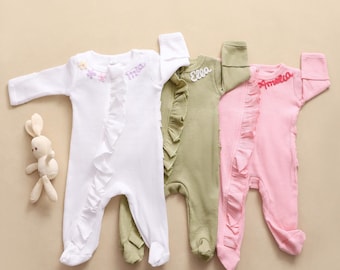 Embroidered Name Baby Zip Romper, Newborn Onesies, Personalised Baby Shower Gifts
