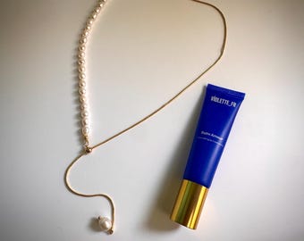 Half Freshwater Pearl and Half Chain Lariat
