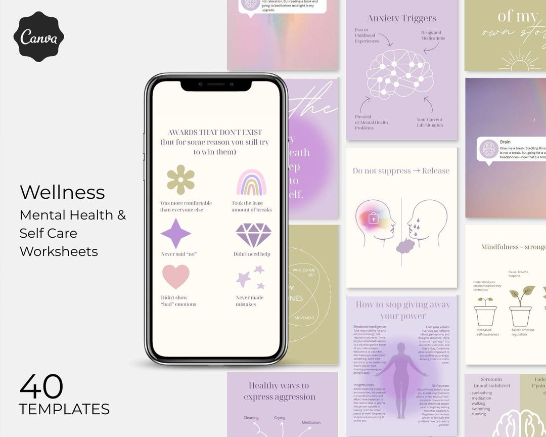 Wellness Canva Templates | Mental Health & Self Care Worksheets ...