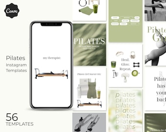 Pilates Instagram Templates | Canva Social Media Bundle | Wellness & Fitness Quotes | Pilates Girl Starter Kit | Self Care Posts