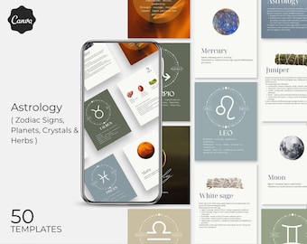 Astrology Canva Templates | Zodiac Signs, Planets, Crystals & Herbs | Spiritual Coaching Worksheets | Holistic Self Care Bundle