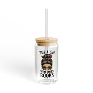 Book Lover Sipper Glass: 16oz Tempered Glass with Bamboo Lid