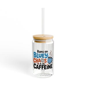 Bluey Sipper Glass with Bamboo Lid: 16oz Coffee Lover Gift