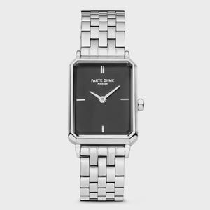 Rectangular ladies&#39; watch, silver and black