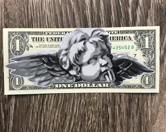 Angel 1 dollar bill original painting US blood money