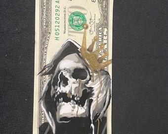 KING of DEATH reaper 2 dollar bill original painting graffiti  art street art