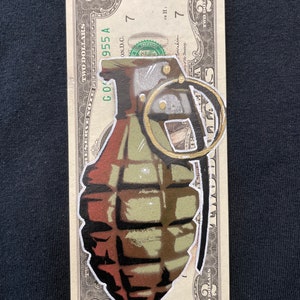 Grenade  2 dollar bill original painting graffiti art original US blood money