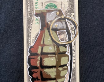 Grenade  2 dollar bill original painting graffiti art original US blood money