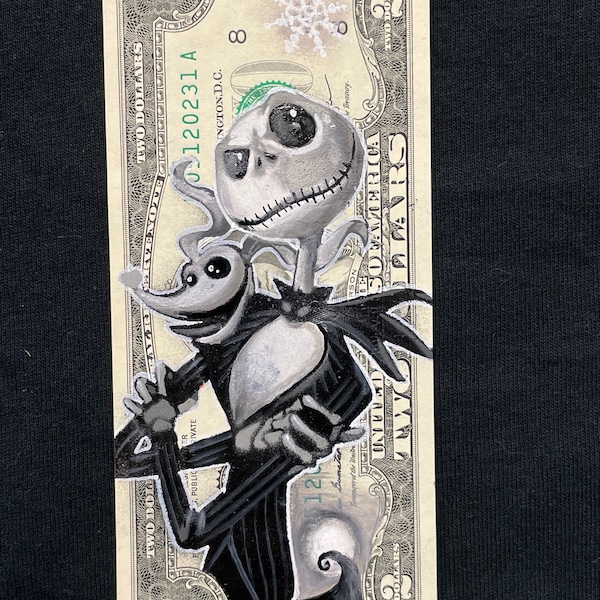 Jack skellington & zero 2 dollar bill original painting