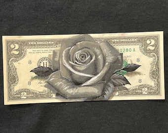 3D rose  2 dollar bill original painting US blood money