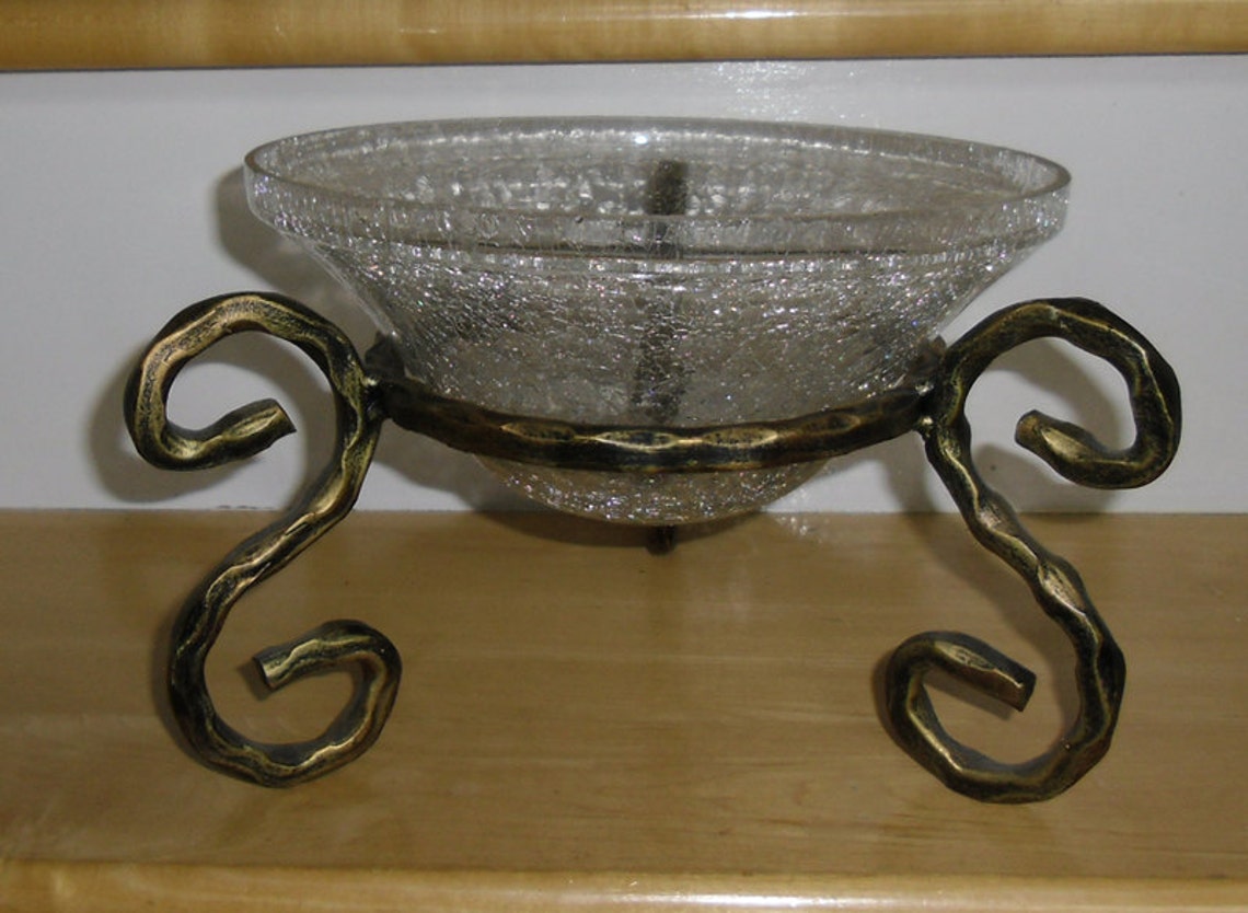 Vintage Bowl Glass Bowl on Stand Crackle Glass Bowl Heavy Etsy
