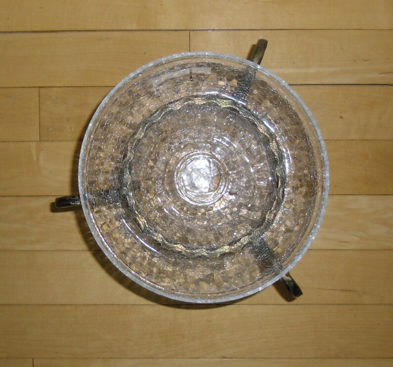 Vintage Bowl Glass Bowl on Stand Crackle Glass Bowl Heavy Etsy