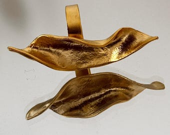 Gold Plated Brass Leaf Statement Ring – Adjustable Nature Inspired Jewelry