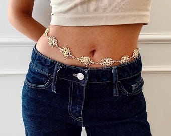 Gold Plated Brass Statement Waist Chain: Bold Organic Reef Texture Body Jewelry