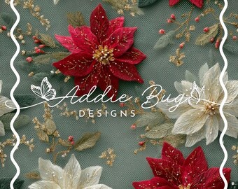3D Christmas Poinsettia Appliqué – Embroidered Fabric File (JPEG)