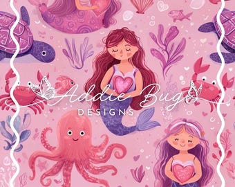 Valentines Day Mermaids – Illustrated Fabric File (JPEG)