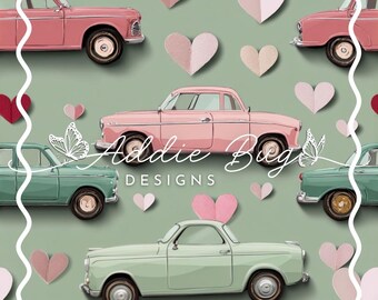 Vintage Valentines Cars – Embroidered Fabric File (JPEG)