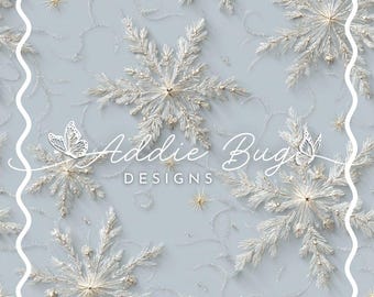 Pale Blue 3D Embroidered Snowflake Pattern - Seamless Fabric File (JPEG)