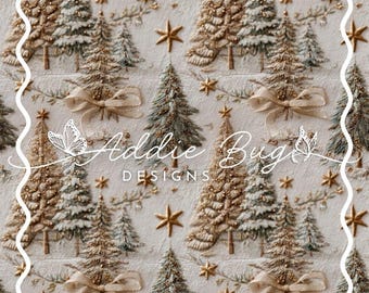 Snowy Christmas Trees Fabric – 3D Embroidered Seamless File (JPEG)