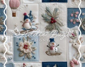 Snowman Quilt JPEG File – 3D Embroidered Holiday Design (Digital Download)