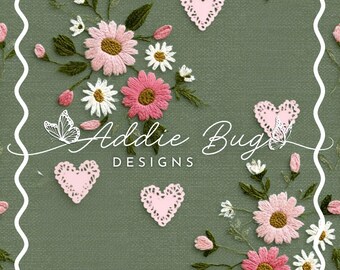 Simple Valentines Floral – 3D Embroidered Fabric File (JPEG)