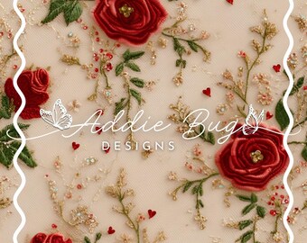 Appliqué Valentines Roses – 3D Embroidered Fabric File (JPEG)