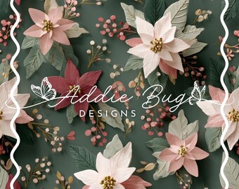 Paper Christmas Poinsettias - 3D design, holiday design, Christmas winter design, fabric seamless file