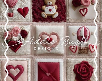 Valentines Day Bear Quilt – 3D Embroidered Fabric File (JPEG)