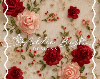 Embellished Valentines Roses – 3D Embroidered Fabric File (JPEG)