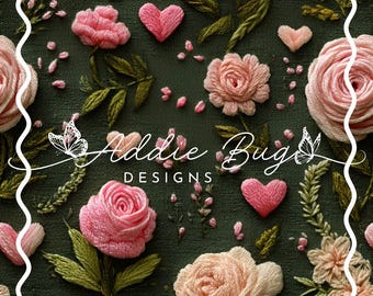 Hunter Green Valentines Roses – 3D Embroidered Fabric File (JPEG)
