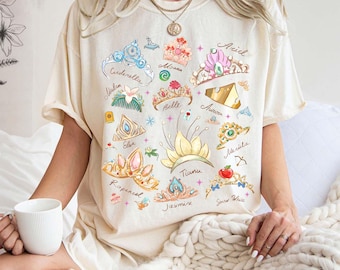 Disney Princess Crown Comfort Color Shirt, Disneyworld Shirt, Cinderella Belle Rapunzel Ariel Snow White, Disney Girl Trip Shirt