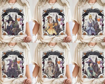 Disney Princess Halloween T-Shirt, Magic Kingdom Magical Castle Halloween Tee, Disney Witch Ariel Belle Tiana, Spooky Season Girl Trip