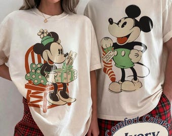 Comfort Colors® Mickey and Minnie Mouse Disney Couples Christmas Lights T-Shirt,Mickey's Very Merry Xmas Party Shirt,Disneyland Holiday Gift