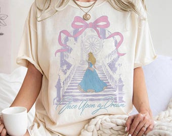 Once Upon a Dream Shirt, Sleeping Beauty Aurora T-Shirt, Vintage Princess Graphic Tee with Pink Bow, Disney Fairytale Women Oversized Tshirt
