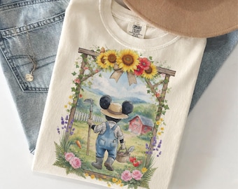 Disney Epcot Flower & Garden Festival Shirt, Mickey Farmer Overalls Sunflower Garden Tee, Floral Watercolor Comfort Colors Shirt