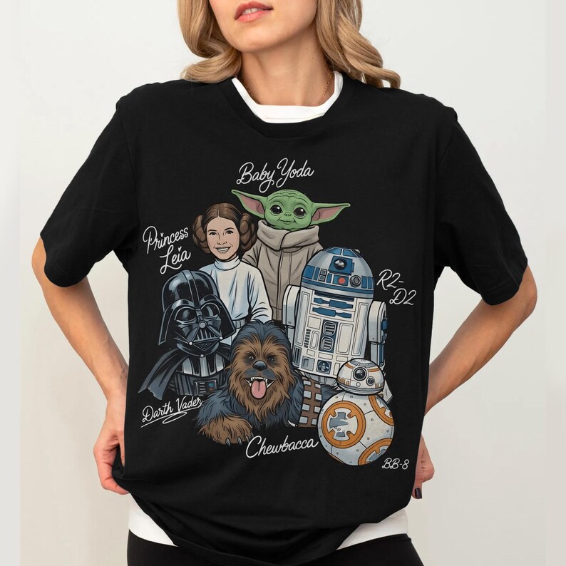 Disney Star Wars Shirt, Grogu Baby Yoda Darth Vader Chewbacca, Star Wars Family Matching Tee, Galaxy's Edge Disney Trip 2026 Vacation Shirt image 9