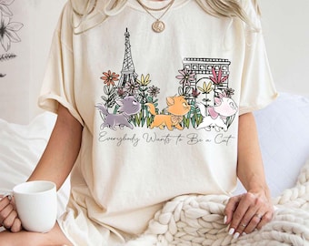 Watercolor Disney The Aristocats Bonjour Shirt, Everybody wants to be a cat tee, Berlioz Toulouse Marie, Disney Cats T-shirt, WDW Disneyland