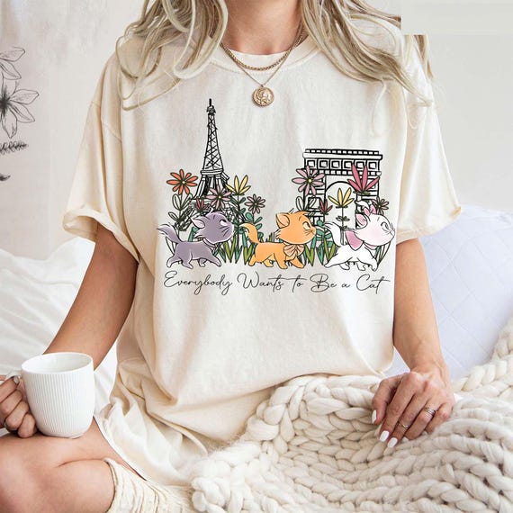 Watercolor Disney The Aristocats Bonjour Shirt, Everybody wants to be a cat tee, Berlioz Toulouse Marie, Disney Cats T-shirt, WDW Disneyland