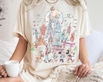 Mickey & Friends Epcot Comfort Color Shirt, Disney Epcot World Tour Tee, Epcot Travel Around The World, Family Gifts