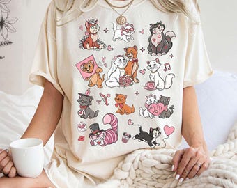 Disney Cat Shirt, Cute Marie Cheshire Figaro Tee, Vintage Disney Cats Aesthetic T-Shirt, Pastel Cat Lover Gift, Matching Disneyland Trip Tee
