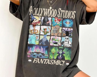 Retro Hollywood Studios Shirt, Fantasmic Vintage Tee, Disney Park Collage T-Shirt, Tower of Terror Sorcerer Mickey Oversized Comfort Colors