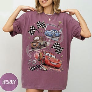 Lightning McQueen Shirt, Disney Cars Vintage Tee, Mater Tow Truck Graphic, Racing Checkered Flags Oversized Top image 9