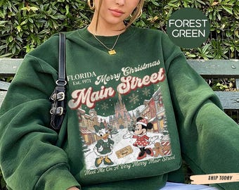 Comfort Colors® Meet Me On A Very Merry Main Street Shirt, Retro Disney Christmas T-Shirt, Minnie Daisy Holiday Tee, Disney Family Vacation