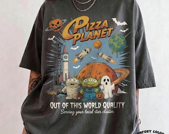 Comfort Colors® Retro Disney Pizza Planet Halloween Shirt,Toy Story Alien Mummy Ghost Spooky 2026 Tee, Disneyland Fall Family Matching Shirt