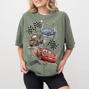 Lightning McQueen Shirt, Disney Cars Vintage Tee, Mater Tow Truck Graphic, Racing Checkered Flags Oversized Top image 8