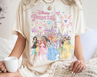 Disney Princess Characters Comfort Color Shirts, Watercolor Magic Castle Princess T-shirt, Disney Princess Tee, Disneyland Family Trip Tees